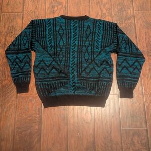 Men's Black and Teal Patterned Sweater